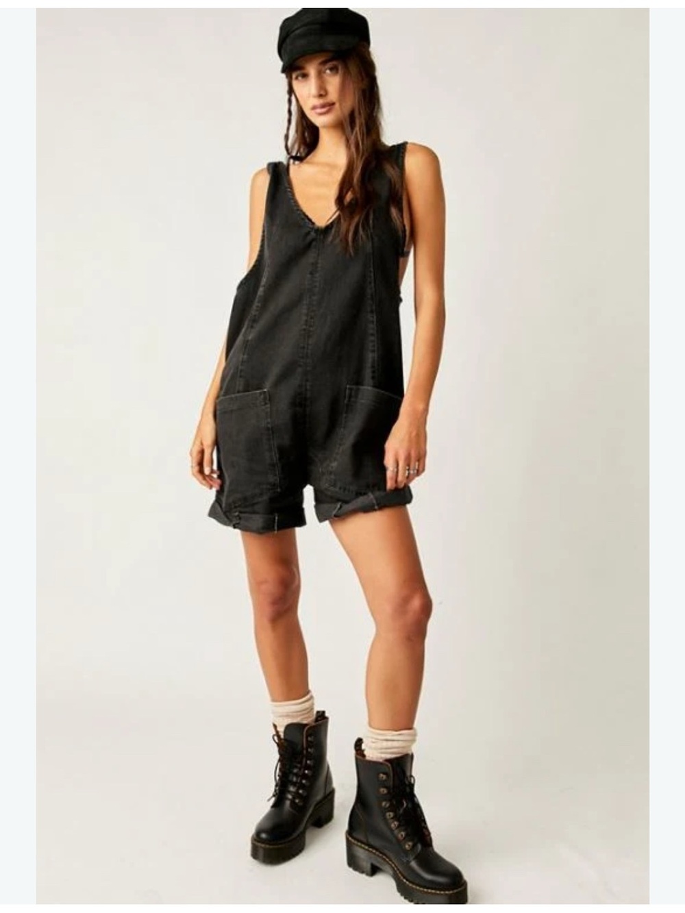 We the Free Free People High Roller Shortalls Overalls Black